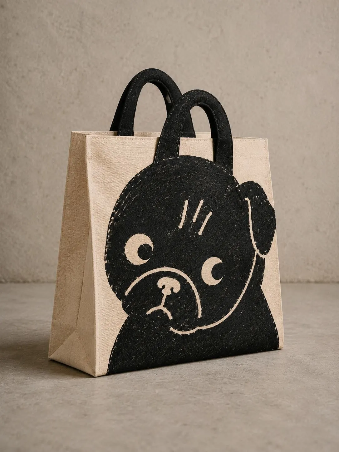 Canvas tote bag printed with the Black Dawg French bulldog