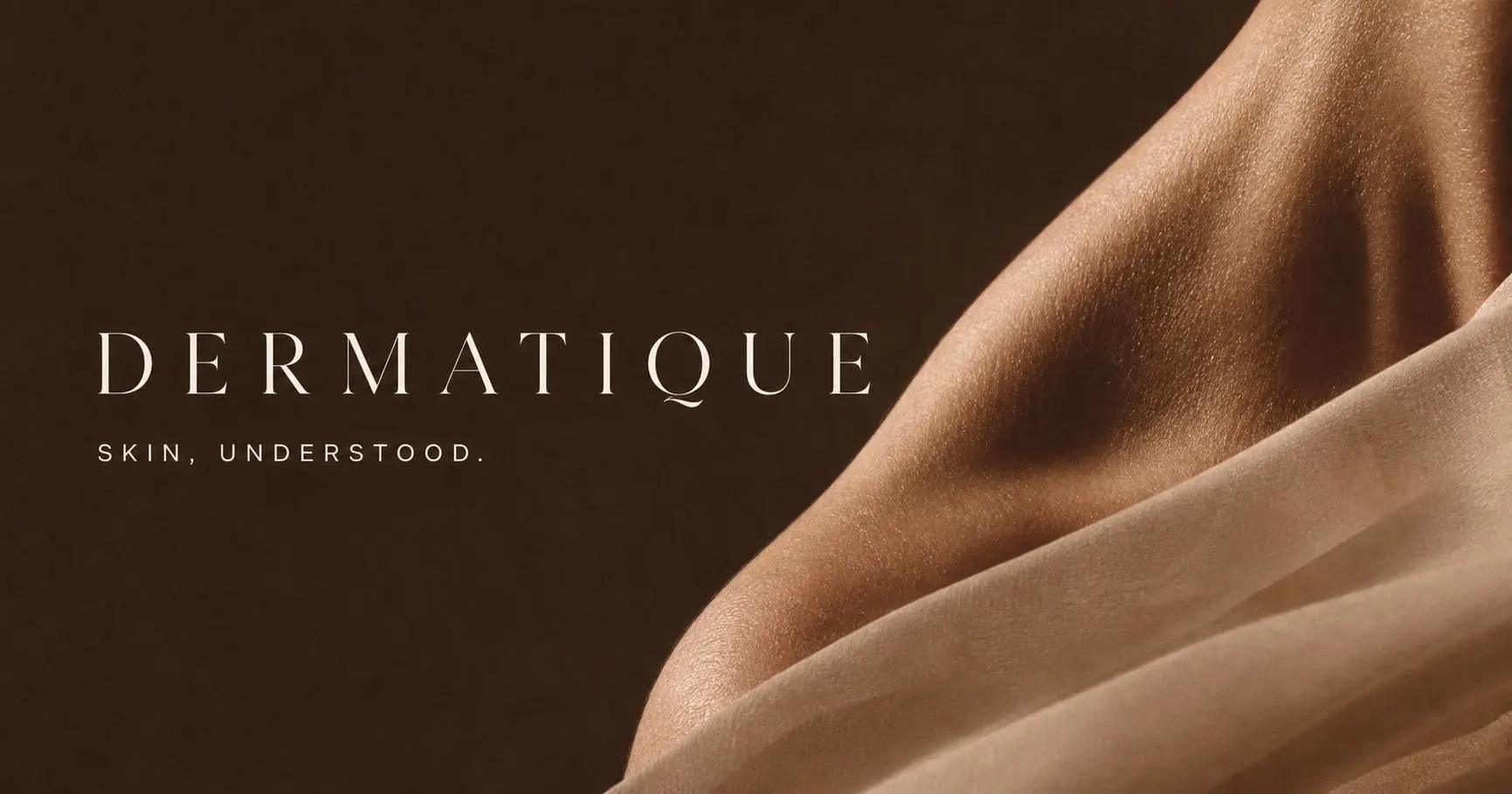 Dermatique wordmark and the line Skin, understood, over folds of warm silk