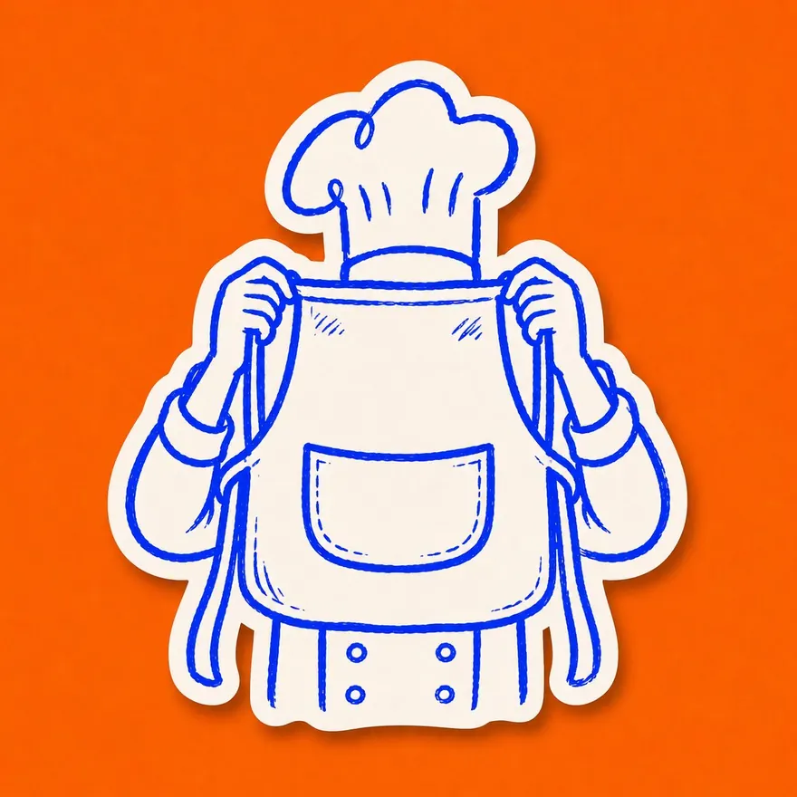 Sin Cara chef sticker hiding behind an apron