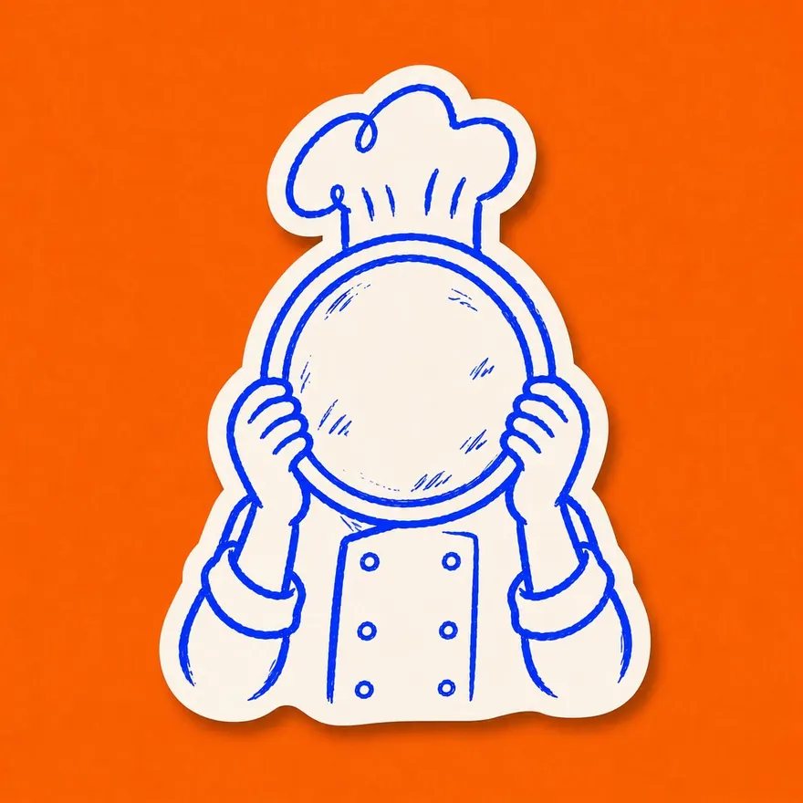 Sin Cara chef sticker hiding behind a plate